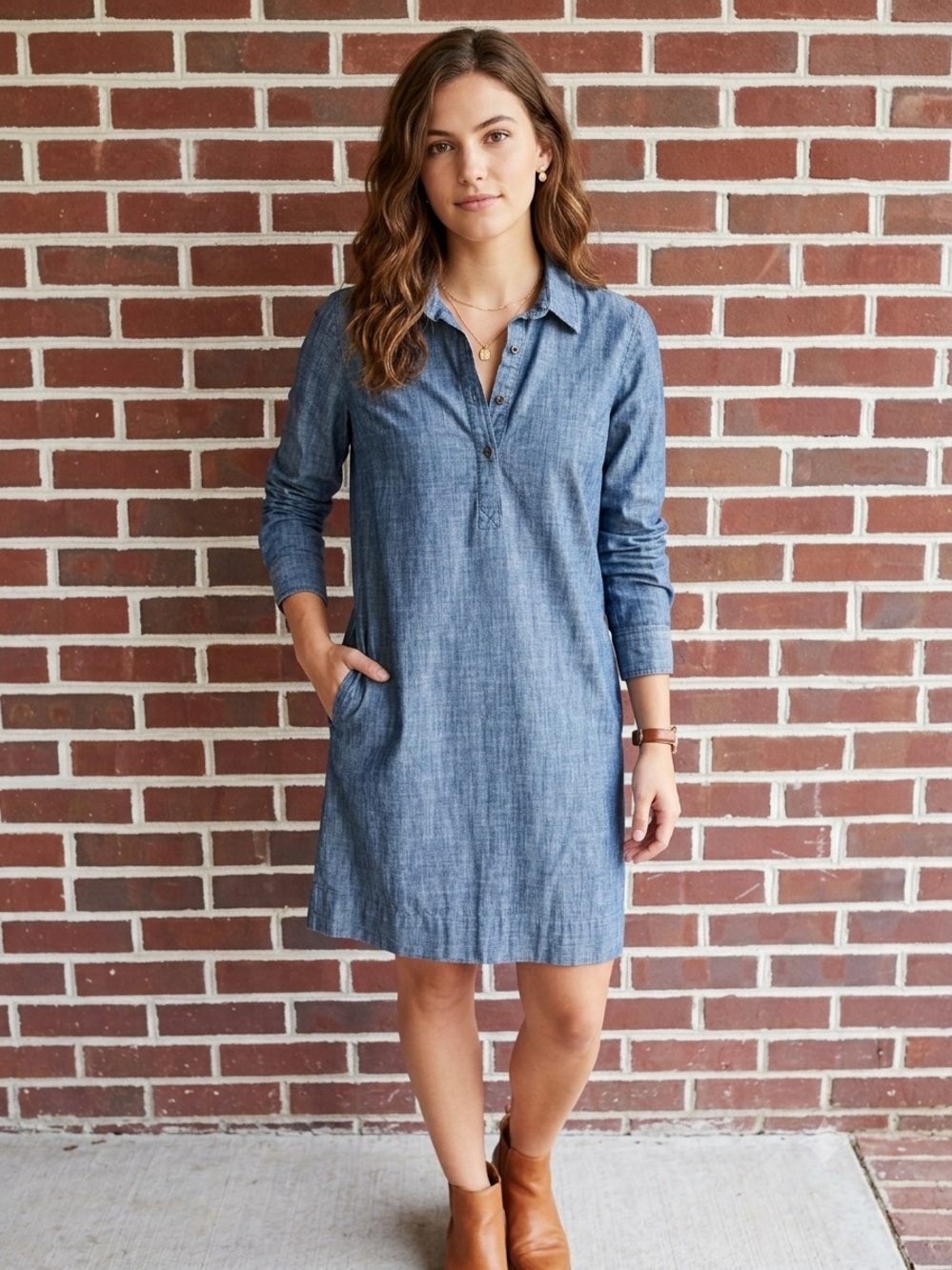 Levi's 100% Cotton Indigo Chambray Long Sleeve Shirt Dress